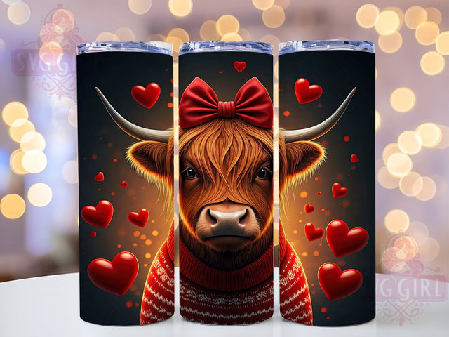 Valentine's Highland Cow 20oz Tumbler, Valentines Day Gift, 20oz Tumbler Wrap, Cow Lover Gift, Farmhouse Decor, Cute Cow Design, Custom Drinkware Sublimation SvggirlplusArt 