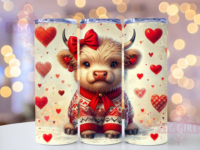 Valentine's Highland Cow 20oz Tumbler, Valentines Day Gift, 20oz Tumbler Wrap, Cow Lover Gift, Farmhouse Decor, Cute Cow Design, Custom Drinkware Sublimation SvggirlplusArt 