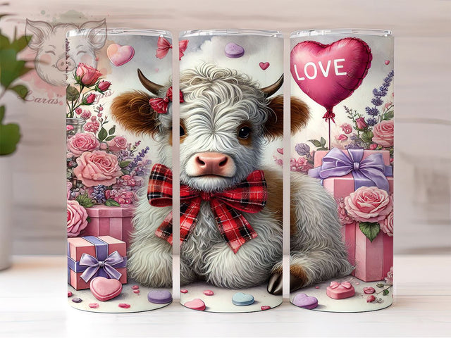 Valentine's Highland Cow Love 20oz Tumbler, Love Sublimation, Cute Cow Design, Farm Animal Mug, Valentine's Day Drinkware Sublimation Lara' s Designs 