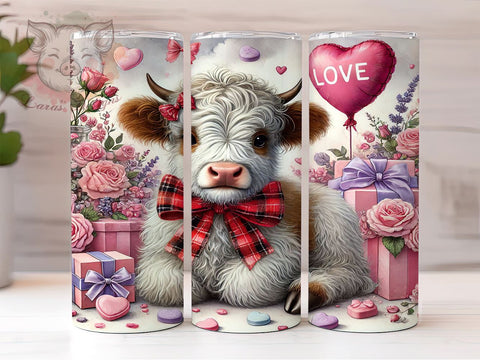 Valentine's Highland Cow Love 20oz Tumbler, Love Sublimation, Cute Cow Design, Farm Animal Mug, Valentine's Day Drinkware Sublimation Lara' s Designs 