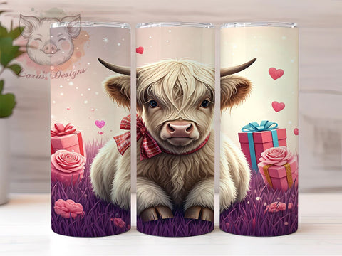 Valentine's Highland Cow Love 20oz Tumbler, Love Sublimation, Cute Cow Design, Farm Animal Mug, Valentine's Day Drinkware Sublimation Lara' s Designs 