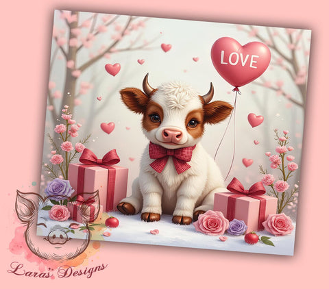 Valentine's Highland Cow Love 20oz Tumbler, Love Sublimation, Cute Cow Design, Farm Animal Mug, Valentine's Day Drinkware Sublimation Lara' s Designs 