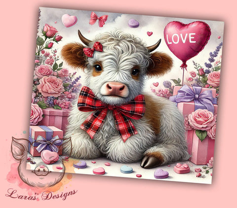 Valentine's Highland Cow Love 20oz Tumbler, Love Sublimation, Cute Cow Design, Farm Animal Mug, Valentine's Day Drinkware Sublimation Lara' s Designs 