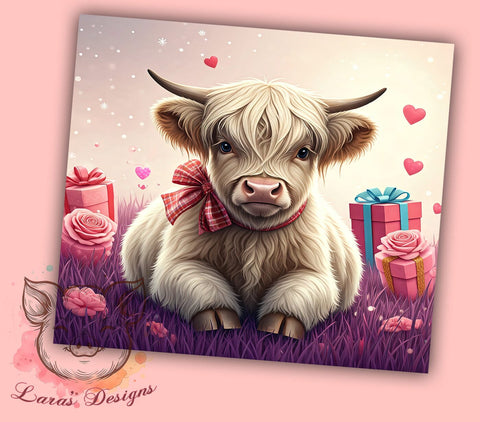 Valentine's Highland Cow Love 20oz Tumbler, Love Sublimation, Cute Cow Design, Farm Animal Mug, Valentine's Day Drinkware Sublimation Lara' s Designs 