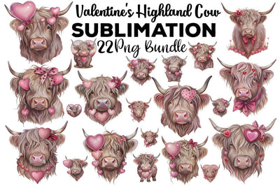 Valentine's Highland Cow Sublimation PNG Bundle Zip SVG Angelina750 
