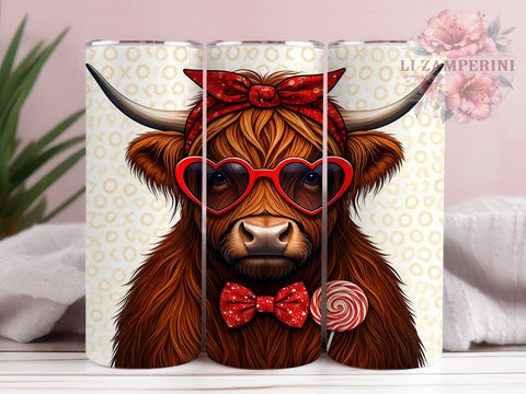 Valentine's Highland Cow XOXO 20oz Tumbler, Valentine's Day Gift, Coquette Decor, XOXO Design, 20oz Sublimation, Custom Tumbler Wrap, Rustic Love Gift Sublimation Li Zamperini 