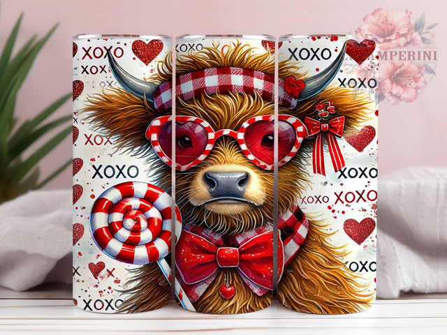 Valentine's Highland Cow XOXO 20oz Tumbler, Valentine's Day Gift, Coquette Decor, XOXO Design, 20oz Sublimation, Custom Tumbler Wrap, Rustic Love Gift Sublimation Li Zamperini 
