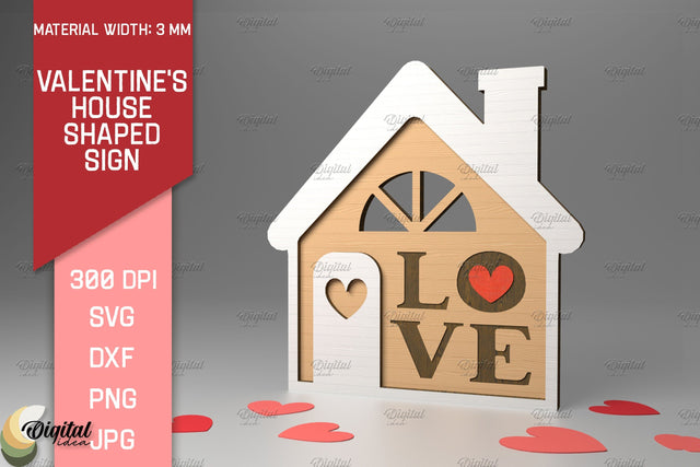 Valentine's House Shaped Sign. 3D Laser Cut. Love SVG SVG Evgenyia Guschina 