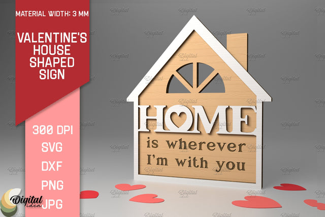 Valentine's House Shaped Sign. 3D Laser Cut SVG Evgenyia Guschina 