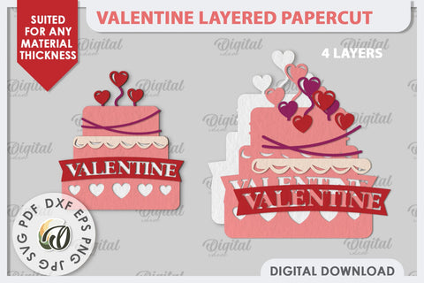 Valentine's Layered Card Paper Cut. Love Sign SVG. Cake SVG 3D Paper Evgenyia Guschina 