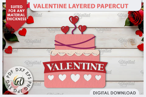 Valentine's Layered Card Paper Cut. Love Sign SVG. Cake SVG 3D Paper Evgenyia Guschina 