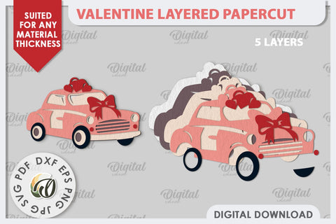 Valentine's Layered Card Paper Cut. Love Sign SVG. Car SVG 3D Paper Evgenyia Guschina 