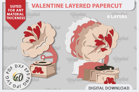Valentine's Layered Card Paper Cut. Love Sign SVG. Gramophone SVG 3D Paper Evgenyia Guschina 