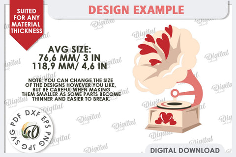 Valentine's Layered Card Paper Cut. Love Sign SVG. Gramophone SVG 3D Paper Evgenyia Guschina 