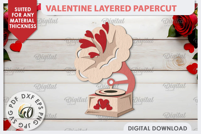Valentine's Layered Card Paper Cut. Love Sign SVG. Gramophone SVG 3D Paper Evgenyia Guschina 