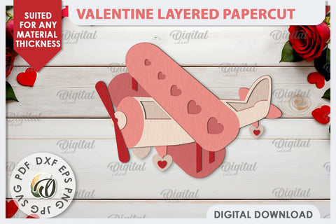 Valentine's Layered Card Paper Cut. Love Sign SVG. Plane SVG 3D Paper Evgenyia Guschina 
