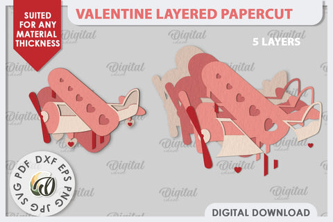 Valentine's Layered Card Paper Cut. Love Sign SVG. Plane SVG 3D Paper Evgenyia Guschina 