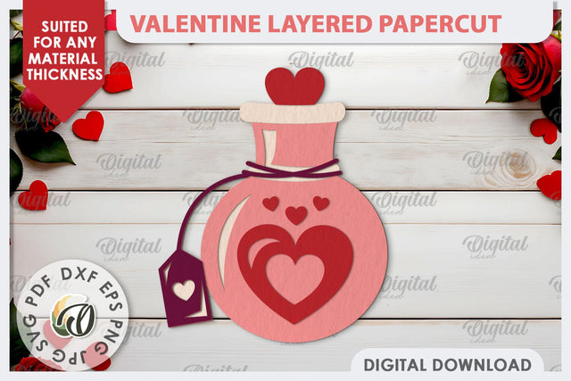 Valentine's Layered Card Paper Cut. Love Sign SVG. Potion SVG 3D Paper Evgenyia Guschina 