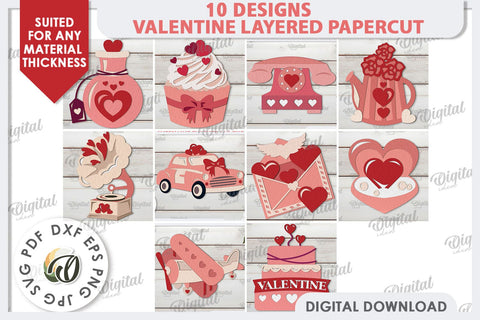 Valentine's Layered Cards Paper Cut Bundle. Love Sign SVG SVG Evgenyia Guschina 