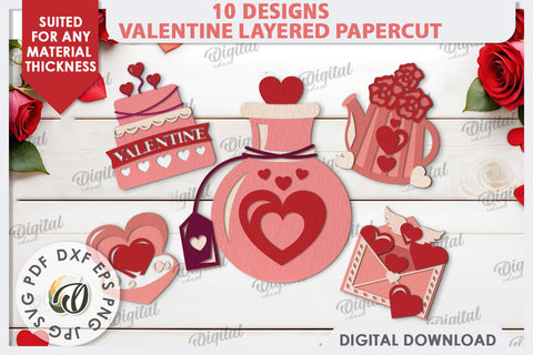 Valentine's Layered Cards Paper Cut Bundle. Love Sign SVG SVG Evgenyia Guschina 