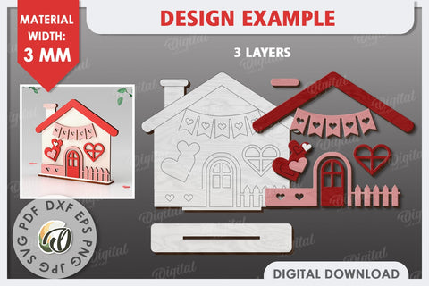 Valentine's Layered House Laser Cut. 3D Valentine's House SVG SVG Evgenyia Guschina 