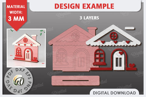 Valentine's Layered House Laser Cut. 3D Valentine's House SVG SVG Evgenyia Guschina 