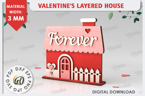 Valentine's Layered House Laser Cut. 3D Valentine's House SVG SVG Evgenyia Guschina 