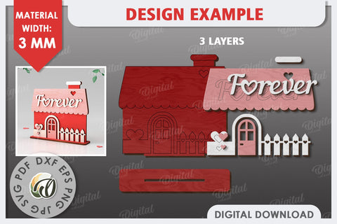 Valentine's Layered House Laser Cut. 3D Valentine's House SVG SVG Evgenyia Guschina 