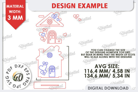 Valentine's Layered House Laser Cut. 3D Valentine's House SVG SVG Evgenyia Guschina 