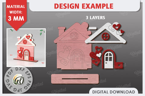 Valentine's Layered House Laser Cut. 3D Valentine's House SVG SVG Evgenyia Guschina 