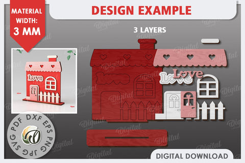 Valentine's Layered House Laser Cut. 3D Valentine's House SVG SVG Evgenyia Guschina 