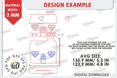 Valentine's Layered House Laser Cut. 3D Valentine's House SVG SVG Evgenyia Guschina 