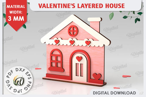 Valentine's Layered House Laser Cut. 3D Valentine's House SVG SVG Evgenyia Guschina 