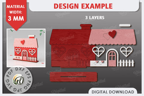 Valentine's Layered House Laser Cut. 3D Valentine's House SVG SVG Evgenyia Guschina 