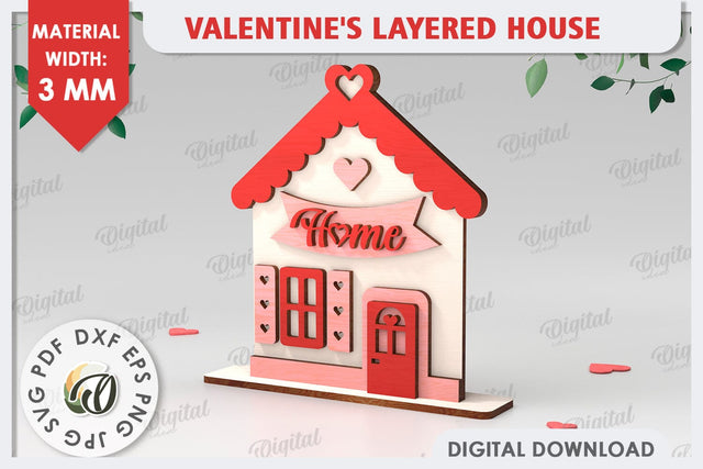Valentine's Layered House Laser Cut. 3D Valentine's House SVG SVG Evgenyia Guschina 