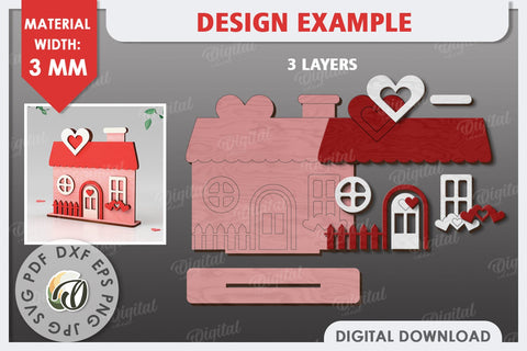 Valentine's Layered House Laser Cut. 3D Valentine's House SVG SVG Evgenyia Guschina 