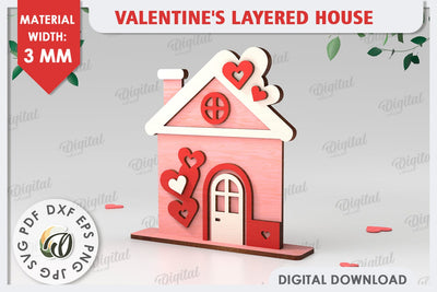 Valentine's Layered House Laser Cut. 3D Valentine's House SVG SVG Evgenyia Guschina 