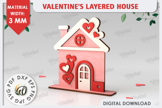 Valentine's Layered House Laser Cut. 3D Valentine's House SVG SVG Evgenyia Guschina 