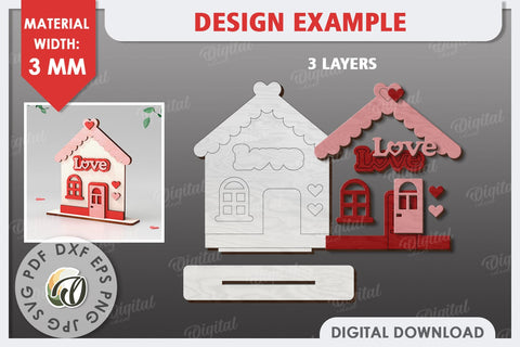 Valentine's Layered Houses Laser Cut Bundle. 3D Houses SVG SVG Evgenyia Guschina 