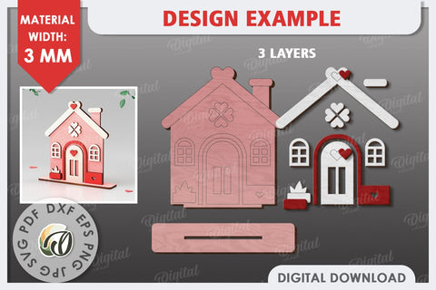 Valentine's Layered Houses Laser Cut Bundle. 3D Houses SVG SVG Evgenyia Guschina 