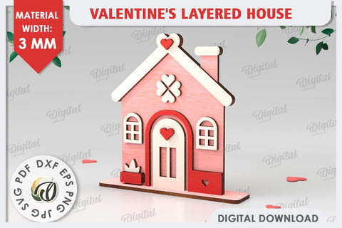 Valentine's Layered Houses Laser Cut Bundle. 3D Houses SVG SVG Evgenyia Guschina 