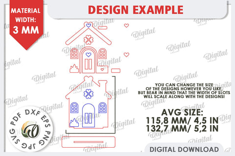 Valentine's Layered Houses Laser Cut Bundle. 3D Houses SVG SVG Evgenyia Guschina 