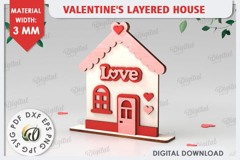 Valentine's Layered Houses Laser Cut Bundle. 3D Houses SVG SVG Evgenyia Guschina 