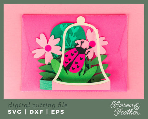 Valentine's Love Bug Card - Valentine's Day Card SVG 3D Paper Furrow and Feather SVG 