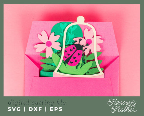 Valentine's Love Bug Card - Valentine's Day Card SVG 3D Paper Furrow and Feather SVG 