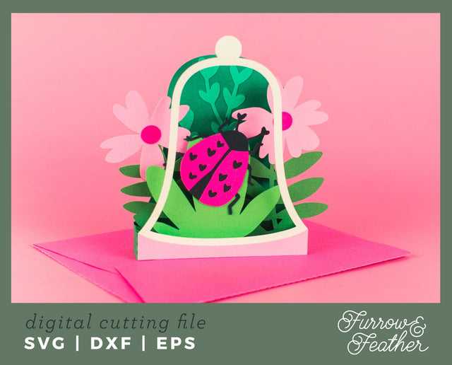Valentine's Love Bug Card - Valentine's Day Card SVG 3D Paper Furrow and Feather SVG 
