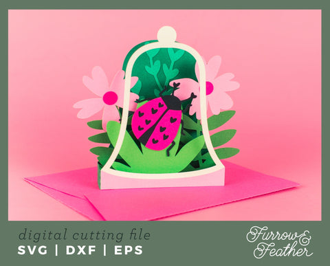 Valentine's Love Bug Card - Valentine's Day Card SVG 3D Paper Furrow and Feather SVG 