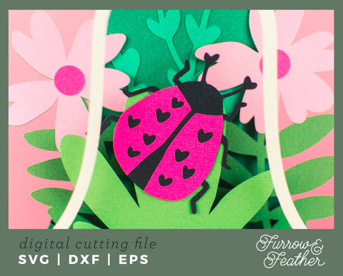 Valentine's Love Bug Card - Valentine's Day Card SVG 3D Paper Furrow and Feather SVG 