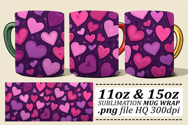 Valentines Love Mug Wrap - Heart Patterned Sublimation 11oz 15oz Sublimation afrosvg 