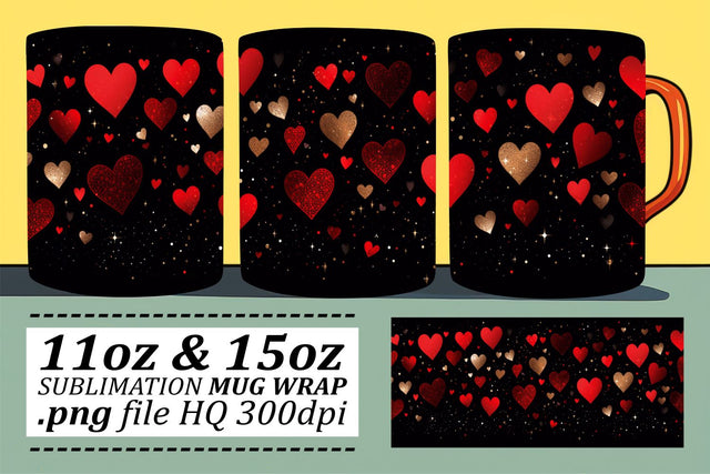 Valentines Love-Struck Sublimation Mug Wrap - 11oz 15oz - Heart Pattern Sublimation afrosvg 